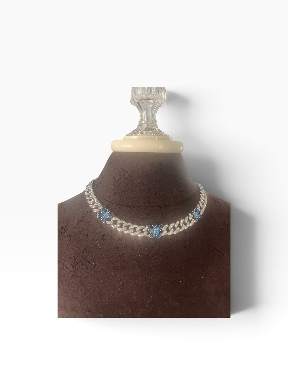 Vintage Rhinestone Enamel Blue Butterfly Chain Necklace
